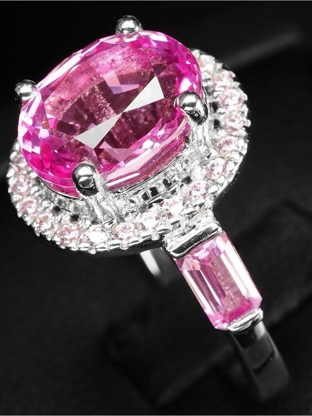 Bubblegum/Barbie Sapphire Pink 14k white Gold Electroplated on silver 925. Sz 7